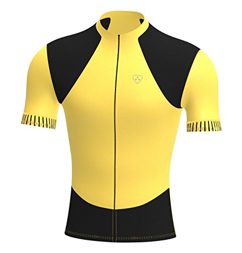 Deportes Hera Ropa Ciclismo, Maillot Mangas Cortas, Camiseta Verano de Ciclistas, Slim Fit (Amarillo/Negro, L)