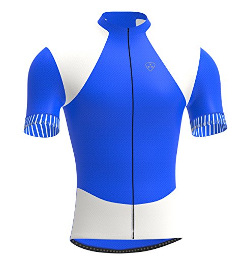 Deportes Hera Ropa Ciclismo, Maillot Mangas Cortas, Camiseta Verano de Ciclistas, Slim Fit (Azul/Blanco, L)