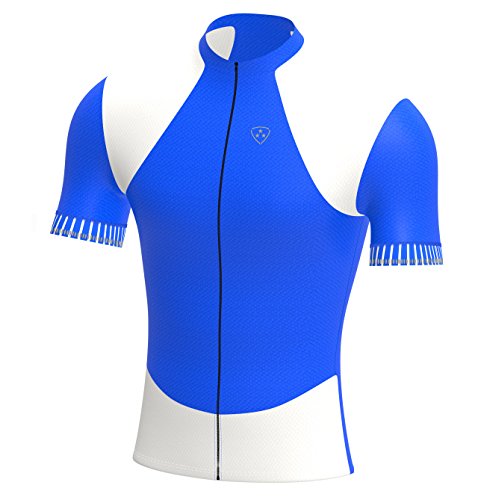 Deportes Hera Ropa Ciclismo, Maillot Mangas Cortas, Camiseta Verano de Ciclistas, Slim Fit (Azul/Blanco, L)