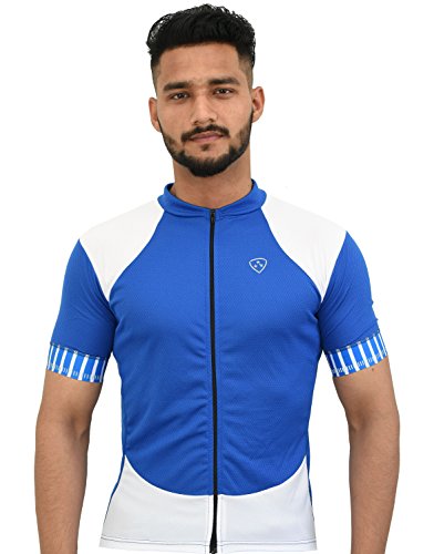 Deportes Hera Ropa Ciclismo, Maillot Mangas Cortas, Camiseta Verano de Ciclistas, Slim Fit (Azul/Blanco, L)