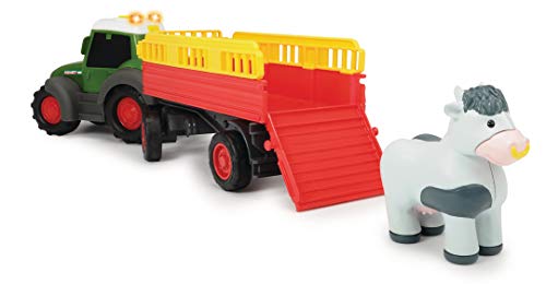 Dickie Toys Happy Series - Tractor de Juguete Happy Fendt con Remolque de Animales y Figura de Vaca, para Niños a partir de 1 Año - 30 cm