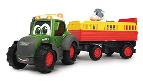 Dickie Toys Happy Series - Tractor de Juguete Happy Fendt con Remolque de Animales y Figura de Vaca, para Niños a partir de 1 Año - 30 cm