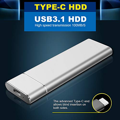 Disco Duro 1 TB Externo, Disco Duro Externo USB3.1 Type C Portable HDD para PC, Xbox One, Desktop, Laptop.-c11(1TB,Plata)