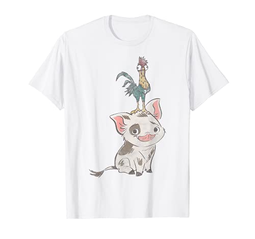 Disney Moana Pua And Hei Hei Distressed Portrait C1 Camiseta