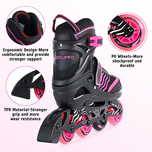 DISUPPO Patines en Línea Niños Niñas, Patín sobre Ruedas Iluminadas Inline Skates Ajustables Adultos, Patines Infantiles con Luces, Ruedas de PU (Talla EU 31-42) (Rosa, M)