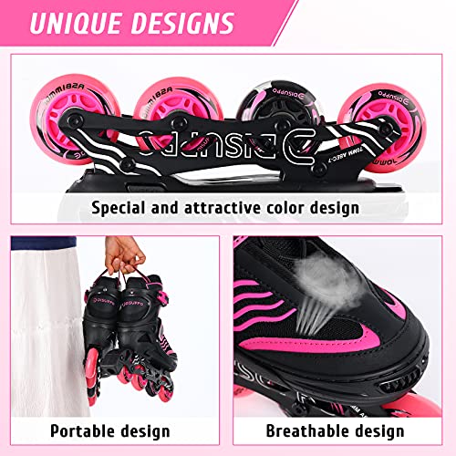 DISUPPO Patines en Línea Niños Niñas, Patín sobre Ruedas Iluminadas Inline Skates Ajustables Adultos, Patines Infantiles con Luces, Ruedas de PU (Talla EU 31-42) (Rosa, M)