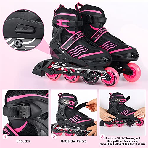 DISUPPO Patines en Línea Niños Niñas, Patín sobre Ruedas Iluminadas Inline Skates Ajustables Adultos, Patines Infantiles con Luces, Ruedas de PU (Talla EU 31-42) (Rosa, M)