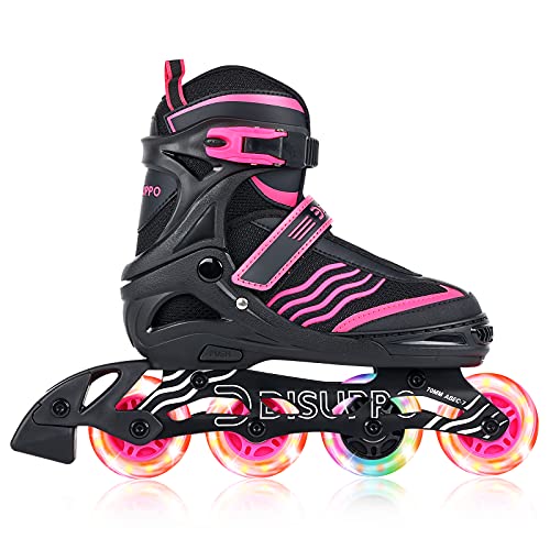 DISUPPO Patines en Línea Niños Niñas, Patín sobre Ruedas Iluminadas Inline Skates Ajustables Adultos, Patines Infantiles con Luces, Ruedas de PU (Talla EU 31-42) (Rosa, M)