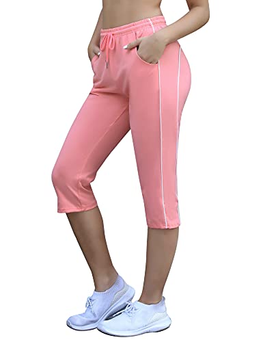 Doaraha 3/4 Pantalones Deporte para Mujer 100% Algodón Pantalon Piratas Capri Pantalones Chándal con Cordón para Correr,Yoga,Fitness,Danza