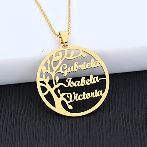 doble aro Collar Personalizado Árbol de la Vida para Mujer - Plata de Ley 925/1000 Bañado en Oro 18Kt - Colgante Personalizado con Hasta 6 Nombres