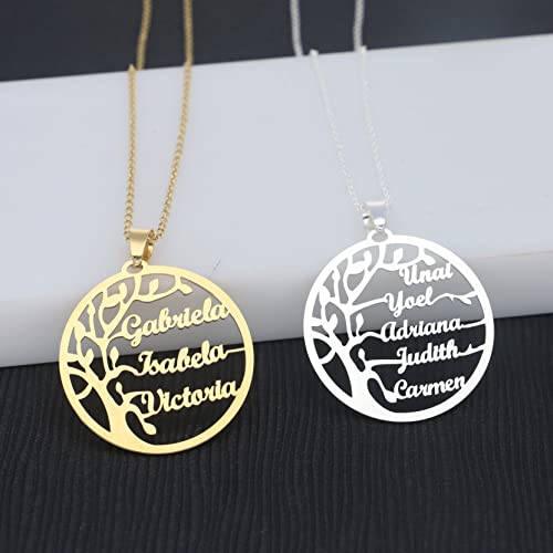 doble aro Collar Personalizado Árbol de la Vida para Mujer - Plata de Ley 925/1000 Bañado en Oro 18Kt - Colgante Personalizado con Hasta 6 Nombres