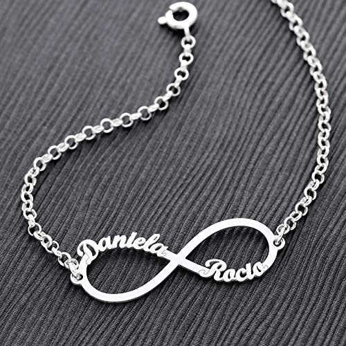 doble aro - Pulsera Infinito Personalizado con Nombres en Plata de Ley 925 - Entre 1 y 4 Nombres - Ideal para San Valentin o Día de la Madre. (Pulsera Infinito, Plata de Ley 925)