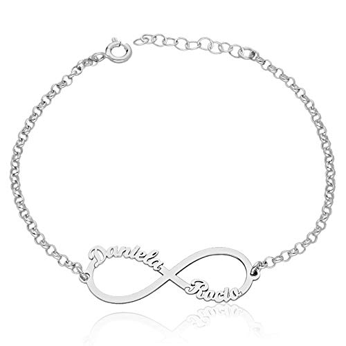 doble aro - Pulsera Infinito Personalizado con Nombres en Plata de Ley 925 - Entre 1 y 4 Nombres - Ideal para San Valentin o Día de la Madre. (Pulsera Infinito, Plata de Ley 925)