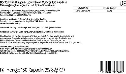 Doctor's Best, Alpha-Lipoic Acid (Ácido Alfa-Lipoico), 300 mg, 180 Cápsulas veganas, Altamente Dosificado, Probado en Laboratorio, No GMO, Sin Gluten, Sin Soja