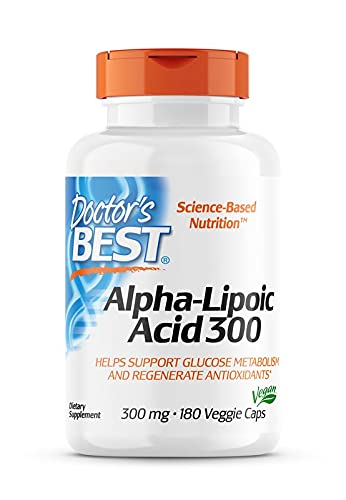 Doctor's Best, Alpha-Lipoic Acid (Ácido Alfa-Lipoico), 300 mg, 180 Cápsulas veganas, Altamente Dosificado, Probado en Laboratorio, No GMO, Sin Gluten, Sin Soja