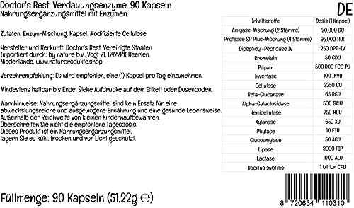 Doctor's Best, Digestive Enzymes ( Enzimas Digestivas ), 90 Cápsulas vegetarianas, Mezcla de Enzimas, Probadas en Laboratorio, Sin Gluten, Sin Soja, no GMO