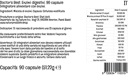 Doctor's Best, Digestive Enzymes ( Enzimas Digestivas ), 90 Cápsulas vegetarianas, Mezcla de Enzimas, Probadas en Laboratorio, Sin Gluten, Sin Soja, no GMO