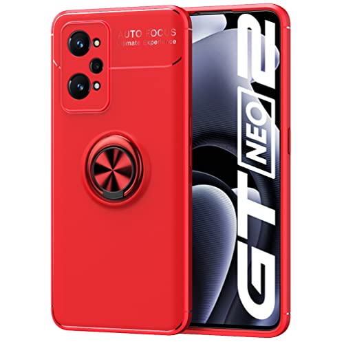 DOINK Funda de Silicona para el OPPO Realme GT Neo 2, Carcasa Antigolpes con Anillo Soporte - Rojo