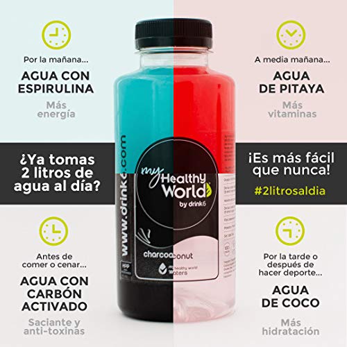 DRINK6 - Power Waters, Mix de Agua Energética con Distintos Sabores, Bebida con Base de Agua y Extractos de Frutas, Carbón Vegetal y Algas Naturales, Hidratación con Sabor sin Esfuerzo