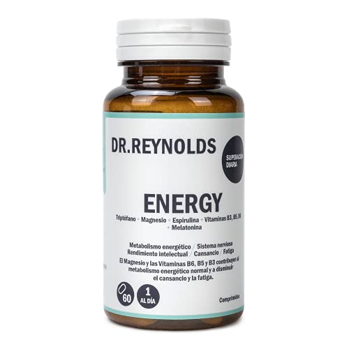 DR.REYNOLDS - Energy | Triptófano + Magnesio + Espirulina + Vitamina B3, B5, B6 + Melatonina | Metabolismo energético | Sistema nervioso | Rendimiento intelectual | Cansancio y Fatiga | Estrés | 60 Ud