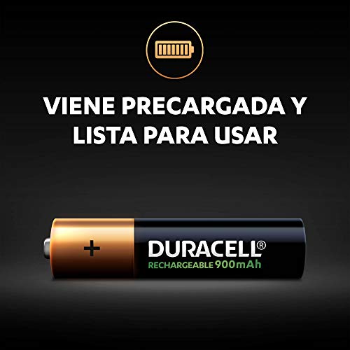 Duracell Pilas Recargables AAA 900 mAh, paquete de 4, Color Verde