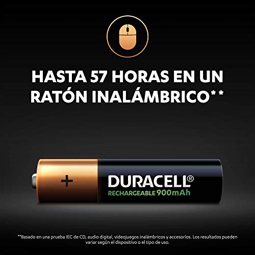 Duracell Pilas Recargables AAA 900 mAh, paquete de 4, Color Verde