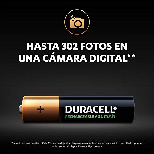 Duracell Pilas Recargables AAA 900 mAh, paquete de 4, Color Verde