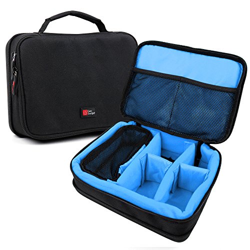 DURAGADGET Bolsa Acolchada Profesional Negra con Compartimentos e Interior en Azul clarito para cámaras Deportivas SJCAM SJ5000X / Sj5000 Plus Sj5000+ Ambarella A7LS75 / SJCAM SJ4000 WiFi