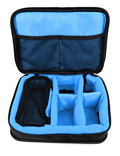 DURAGADGET Bolsa Acolchada Profesional Negra con Compartimentos e Interior en Azul clarito para cámaras Deportivas SJCAM SJ5000X / Sj5000 Plus Sj5000+ Ambarella A7LS75 / SJCAM SJ4000 WiFi