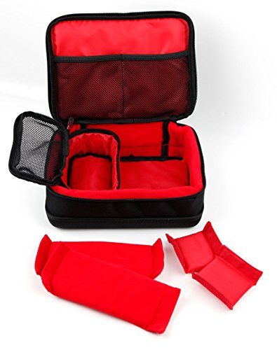 DURAGADGET Bolsa Acolchada Profesional Negra con Compartimentos e Interior en Rojo para cámaras Deportivas SJCAM SJ5000X / Sj5000 Plus Sj5000+ Ambarella A7LS75 / SJCAM SJ4000 WiFi