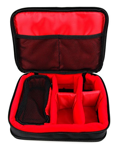 DURAGADGET Bolsa Acolchada Profesional Negra con Compartimentos e Interior en Rojo para cámaras Deportivas SJCAM SJ5000X / Sj5000 Plus Sj5000+ Ambarella A7LS75 / SJCAM SJ4000 WiFi