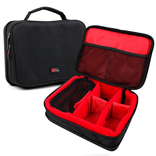 DURAGADGET Bolsa Acolchada Profesional Negra con Compartimentos e Interior en Rojo para cámaras Deportivas SJCAM SJ5000X / Sj5000 Plus Sj5000+ Ambarella A7LS75 / SJCAM SJ4000 WiFi