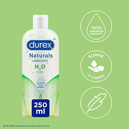 Durex Naturals H2O Lubricante Base Agua, 100% Natural Sin Fragancia, Colorantes ni Agentes Irritantes – 250ml
