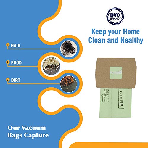 DVC Bolsas de recambio de papel al vacío estilo BB Fit Oreck Buster B, Buster B ama de llaves, Oreck XLPro modelos compactos comerciales | Incluye 12 bolsas de vacío + 1 filtro