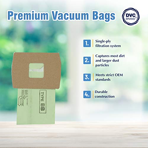 DVC Bolsas de recambio de papel al vacío estilo BB Fit Oreck Buster B, Buster B ama de llaves, Oreck XLPro modelos compactos comerciales | Incluye 12 bolsas de vacío + 1 filtro