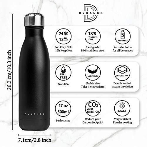 DYKANBO Botella térmica de Acero Inoxidable. Termo para Bebida fría o Caliente como Agua, café, té o infusiones. para Llevar al Trabajo, Oficina, Gimnasio o a la Playa. 500ml (Azul Turquesa)