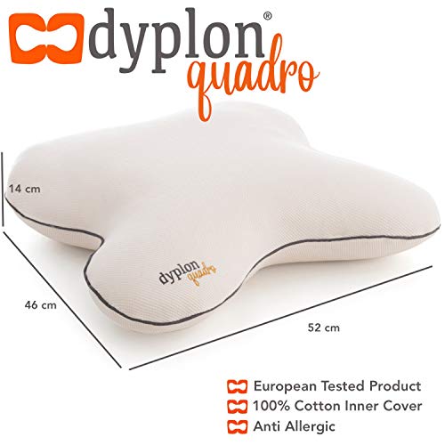 Dyplon Quadro | Almohada Ortopédica Cervical | Memory Foam | Cojin Antiescaras | Ideal para Descansar de Lado | Producto Europeo | Funda 100% en algodón Natural | Transpirable