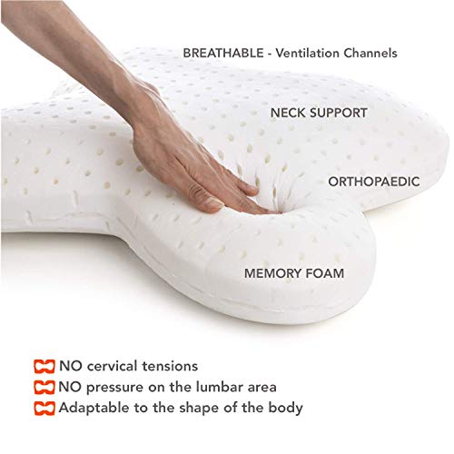 Dyplon Quadro | Almohada Ortopédica Cervical | Memory Foam | Cojin Antiescaras | Ideal para Descansar de Lado | Producto Europeo | Funda 100% en algodón Natural | Transpirable