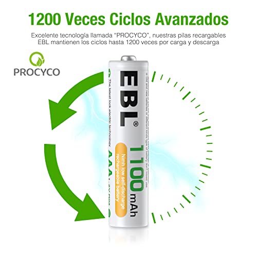 EBL 1100mAh AAA Ni-MH 1200 Ciclo de Pilas Recargables de 1,2V para los Equipos Domésticos con Estuches de Almacenamiento (8 Piezas)