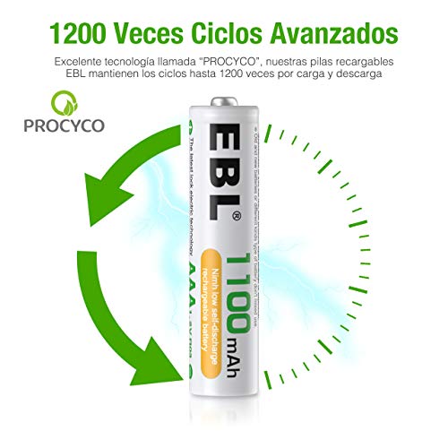 EBL 8PCS AAA Baterías Recargables, Baterías Recargables AAA 1100mAh 1.2V Ni-MH de Alta Capacidad con Descarga Constante, con Embalaje Nuevo