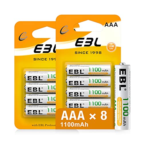 EBL 8PCS AAA Baterías Recargables, Baterías Recargables AAA 1100mAh 1.2V Ni-MH de Alta Capacidad con Descarga Constante, con Embalaje Nuevo