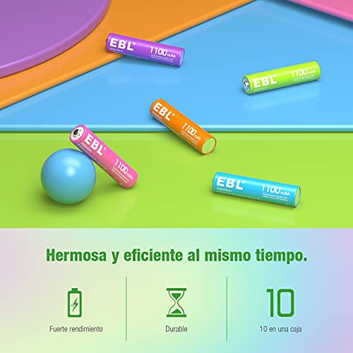 EBL Pilas Recargables AAA 1100mAh Ni-MH Arco Iris Batería Recargables