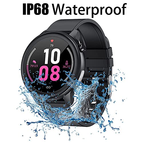 ECG Smartwatch Hombre, Impermeable IP68 Reloj Inteligente con Corporal Temperatura, Mujer Smart Watch con Monitor de Frecuencia Cardíaca Notificación de Mensajes Podómetro Monitor de Sueño (Negro)