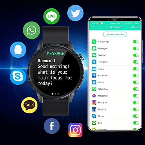 ECG Smartwatch Hombre, Impermeable IP68 Reloj Inteligente con Corporal Temperatura, Mujer Smart Watch con Monitor de Frecuencia Cardíaca Notificación de Mensajes Podómetro Monitor de Sueño (Negro)