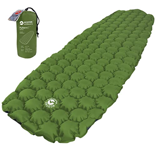 ECOTEK Outdoors Hybern8 Ultralight Inflatable Sleeping Pad for Hiking Backpacking and Camping - Contoured FlexCell Design - Perfect for Sleeping Bags and Hammocks (Evergreen)