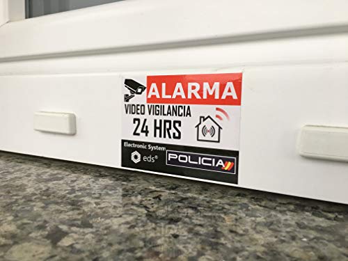 Egero - Pegatinas disuasorias Video Vigilancia Alarma Policia x8 Antirrobo para Casa, Edificio, Comercio, Garaje. Pegatinas de videovigilancia de Calidad Profesional.