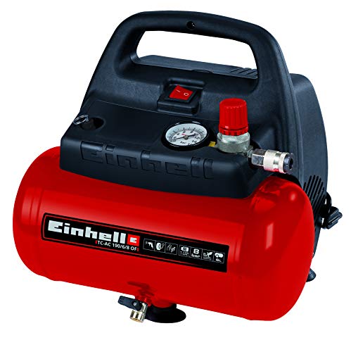 Einhell Compresor TC-AC 190/6/8 OF (1.100 W, máx. 8 bar, motor exento de aceite/servicio, depósito de aire comprimido de 6 litros, manómetro, acoplamiento rápido, válvula de seguridad, mango)