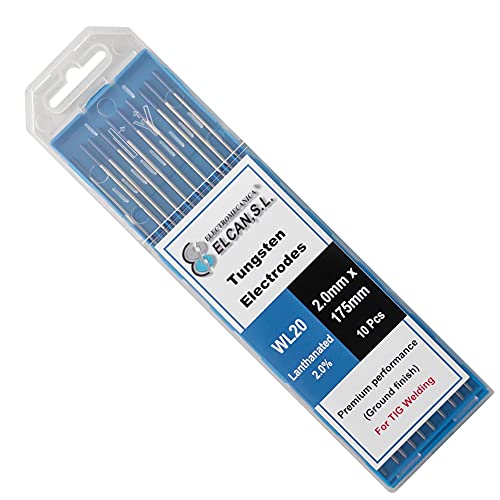 ELCAN Tungstenos soldadura TIG Lantano 2% Azul WL20 profesional, electrodos soldadura para torcha TIG de 1,0 1,6 2,0 2,4 3,2 mm, 10 unidades - Dimensiones: 2,0 x 175 mm