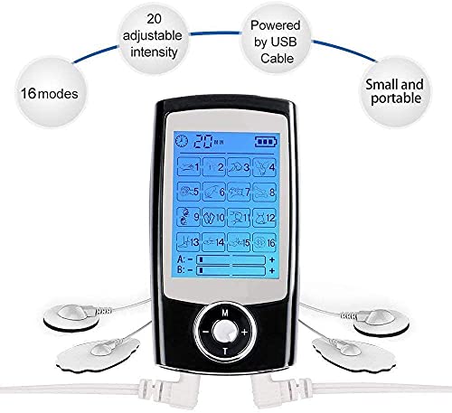 Electroestimulador digital,para aliviar el dolor muscular y el fortalecimiento muscular, masaje, EMS, TENS, pantalla LCD azul,8 electrodos autoadhesivos, 16 Programas de masaje