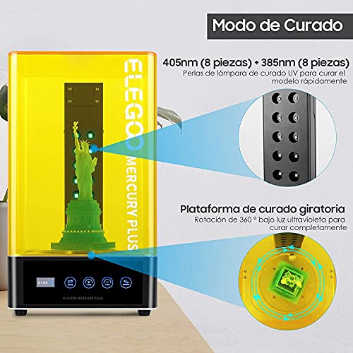 ELEGOO Mercury Plus Máquina de Lavado y Curado 2 en 1 para Mars Photon S Photon Mono LCD/DLP/SLA Modelos Impresos en 3D Caja de Curado UV de Resina con Plato Giratorio de Curado y Cubeta de Lavad